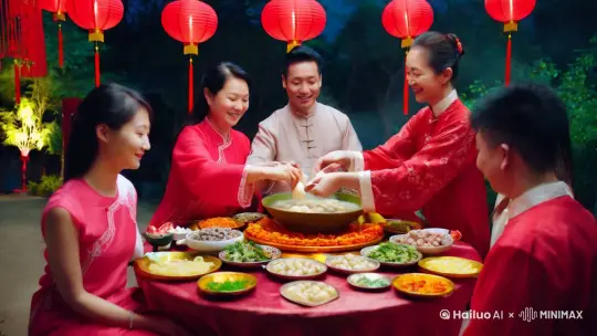 过年和大家一起吃汤圆看烟花 by Hailuo AI Video Generator