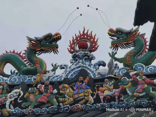 双龙飞上云霄，镜头由近拉远。 by Hailuo AI Video Generator