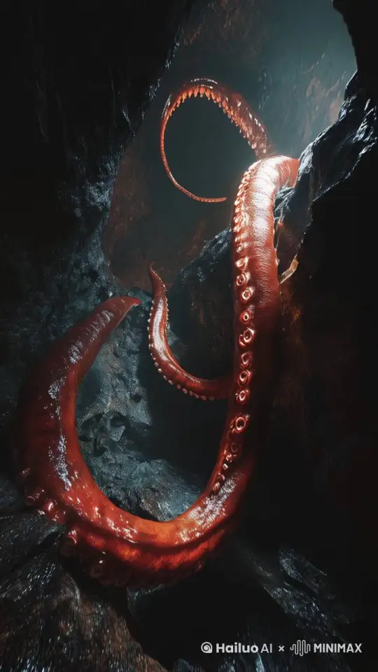 In a dimly lit cave, the air is thick with silence and shadows. Suddenly, a tentacle, sharp as a sword, lunges toward the camera with a rapid, oppressive force. The surface of the tentacle glimmers faintly, and its尖 tip exudes a chilling, razor-sharp sensation, as if it could pierce through the lens in an instant, creating a tense and dangerous atmosphere.

 by Hailuo AI Video Generator