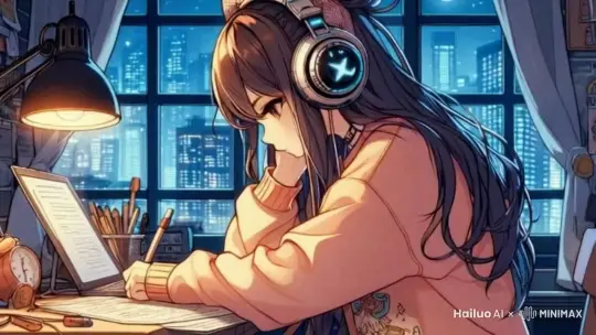窗外下着雨，电脑屏幕不停的在闪烁， by Hailuo AI Video Generator