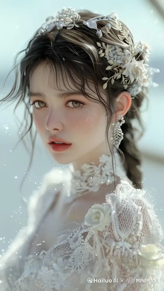 转身，抬头，眨眼，发丝微动， 雪花飞舞 by Hailuo AI Video Generator