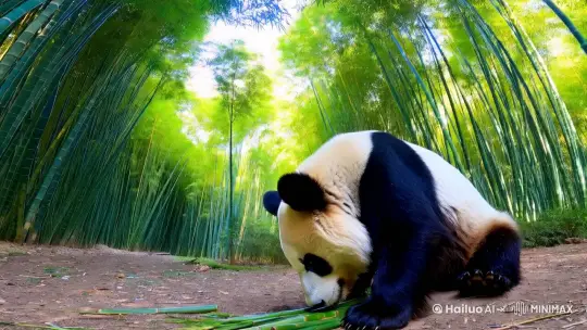 熊猫在竹林里吃竹笋 by Hailuo AI Video Generator