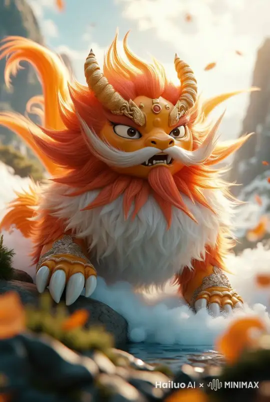 谛听跳到高山上，口吐大量金币和金元宝 by Hailuo AI Video Generator