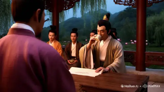 李白在和好朋友们喝酒，作诗 by Hailuo AI Video Generator