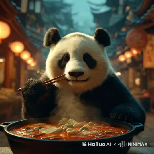 大熊猫摇头晃脑的吃，很辣 by Hailuo AI Video Generator