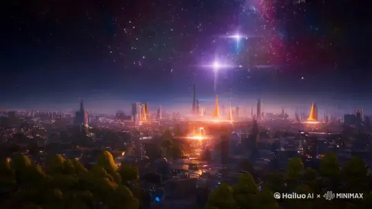 在未来的城市中 我们仰望星空
科技的光芒闪烁 照亮每个梦
和平的钟声响起 回荡在心中
我们携手共进 为了地球的永恒

清晨的阳光洒下 温暖每个角落
绿色的大地复苏 生命重新蓬勃
科技与自然共舞 和谐中求索
我们守护家园 为了未来的承诺

星空下的未来 充满希望的光
我们用心去创造 一个和平的疆
科技与环境携手 谱写新的篇章
In the endless universe we soar together

In every morning's light we see the colors bright
In every night's dream we feel the love's delight
Technology and nature in harmony we unite
Underneath the stars we walk towards the light

In the future's embrace we find our place
With every step we take we build a better space
For the earth and all its grace we strive to make it right
In the endless universe we reach new heights by Hailuo AI Video Generator
