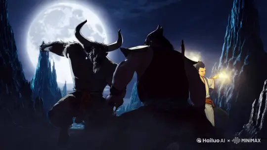 動漫 牛魔王大戰齊天大聖 月球 遠近景 by Hailuo AI Video Generator