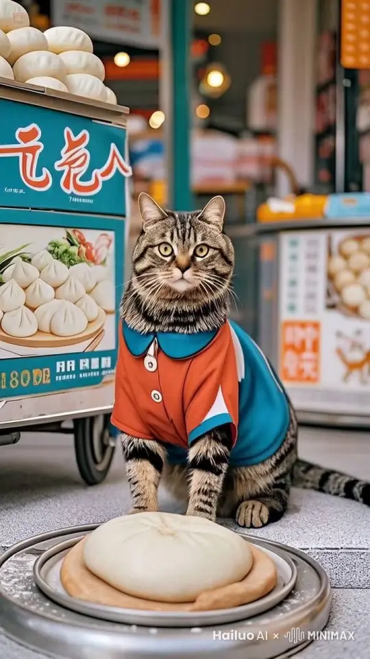 猫咪俯下身子进行和面，动作要拟人化，流畅逼真，大师运镜，镜头逐渐靠近 by Hailuo AI Video Generator