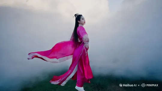 在一片梦幻般的云雾缭绕的天空中,一位身着古装的美女轻盈地飞翔着。她的长发随风飘扬,身着飘逸的丝绸长裙。周围是连绵起伏的云朵。摄像机以仰角跟随她的飞行轨迹,捕捉她每一个优雅的动作和流转的光影,营造出一种超凡脱俗、宛如梦境般的氛围。 by Hailuo AI Video Generator