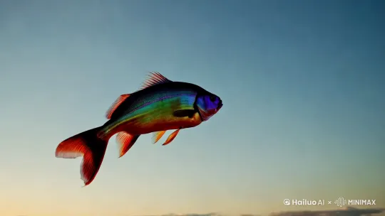 一条鱼飞在天空 by Hailuo AI Video Generator