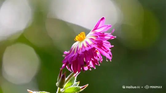 标题: 蝴蝶与花

视频方向: 9:16 (竖屏)

像素: 1080p

背景音乐: 轻柔的自然风格音乐，如轻音乐或自然环境音效

视频内容:

开场:
视频开始时，画面聚焦在一个盛开的花朵上，花朵的颜色鲜艳，细节清晰可见.
花朵在微风中轻轻摇曳，营造出宁静自然的氛围.
背景音乐缓缓响起，轻柔的旋律与画面相得益彰.
蝴蝶飞来:
一只色彩斑斓的蝴蝶从画面外飞入，它轻盈地在空中盘旋，翅膀在阳光下闪烁着光芒.
蝴蝶逐渐靠近花朵，画面跟随蝴蝶的飞行轨迹，展现其优雅的姿态.
蝴蝶的翅膀在飞行中快速扇动，细节清晰可见，展现出其精美的纹理和色彩.
蝴蝶停在花朵上:
蝴蝶缓缓降落到花朵上，停在花瓣上，翅膀微微展开，展现出其完整的翅膀图案.
花朵和蝴蝶相互映衬，色彩对比鲜明，画面充满生机与活力.
蝴蝶在花朵上停留片刻，仿佛在享受花蜜的甜美.
蝴蝶展开翅膀:
蝴蝶突然展开翅膀，翅膀完全展开时，展现出其绚丽的色彩和图案.
翅膀展开的动作流畅自然，仿佛在向观众展示其美丽的身姿.
花朵在蝴蝶翅膀的映衬下，更加显得娇艳动人.
结尾:
蝴蝶展开翅膀后，又缓缓收起，重新停在花朵上.
画面逐渐拉远，展现出整个花朵和蝴蝶的全貌，背景音乐也渐渐减弱.
视频以一个静止的画面结束，蝴蝶静静地停在花朵上，画面充满宁静与和谐.
希望这个脚本能帮助你制作出一个美丽的短视频！如果你需要进一步的细节或调整，请随时告诉我. by Hailuo AI Video Generator