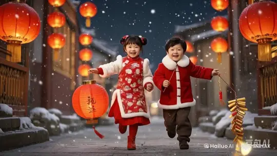 两个小朋友向前奔跑 by Hailuo AI Video Generator
