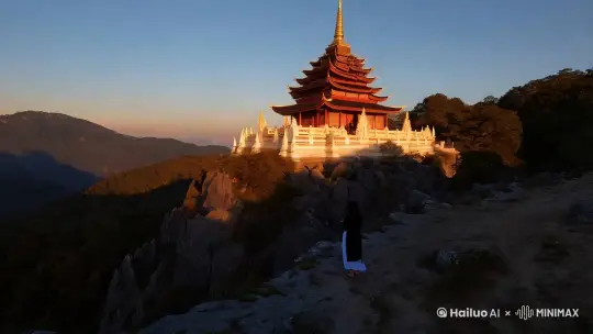 霞光映照着高山之颠的圣殿 by Hailuo AI Video Generator