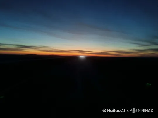 两个人坐在一起看远处慢慢下落的太阳 by Hailuo AI Video Generator