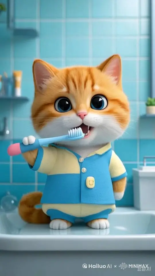 小猫咪刷牙 by Hailuo AI Video Generator