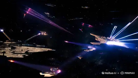 景别：全景
视频画面内容：“公元 2099 年，星际联盟与银河帝国之间爆发了一场足以改写宇宙历史的惊世之战。广袤无垠的宇宙瞬间化作恐怖炼狱，一道道激光炮仿若划破夜幕的流星，以超越光速的速度来回穿梭，绽放出刺目而致命的光芒。
庞大的战舰在黑暗中如远古巨兽般狰狞，它们不断释放出强大的电磁脉冲，无形的能量波在宇宙中肆意扩散，所到之处，敌方战舰的电子系统瞬间陷入瘫痪，灯光熄灭，武器失灵。
单兵飞行器上，英勇无畏的士兵们紧握能量武器，一道道光束纵横交错，编织出一张死亡之网。战场上，巨型机甲迈着沉重的步伐，挥舞着锋利无比的合金巨刃，每一次挥动都伴随着强烈的空气震荡，硝烟弥漫，残骸飞溅。
最为震撼的是，双方终于动用了禁忌的量子武器。当那神秘的力量被释放，整个时空仿佛被一只无形的大手肆意扭曲，现实的规则在这一刻都变得模糊不清。在量子武器的恐怖威力下，大片的战舰如同脆弱的尘埃，瞬间灰飞烟灭，只留下点点残骸在宇宙中飘荡。
这场战争的激烈程度超乎想象，无数鲜活的生命在瞬间消逝，整个宇宙仿佛都在为这场残酷的厮杀而颤抖哀鸣。未来的命运，如同风中残烛，在熊熊战火中摇摇欲坠，悬于一线。。 by Hailuo AI Video Generator