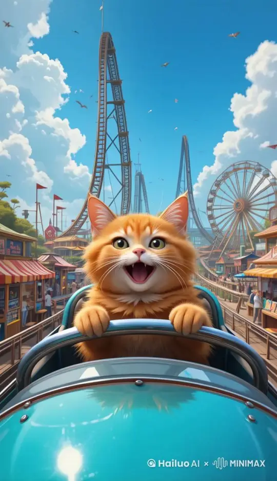 猫咪在玩过山车 by Hailuo AI Video Generator