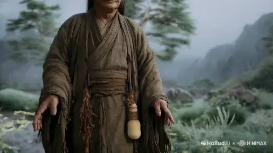 土行者源自于中国古代神话传说中的一种独特形象，是道教中独特而神秘的存在。根据传说，土行者是地藏王菩萨的助手。土行者是一个魁梧、粗犷、神秘的形象，有着双手长于膝盖，穿着破布袍子，腰间挂着药囊的模样。他的脸上布满了皱纹，有着一双锐利的眼睛。一般来说，土行者常常被描绘成一个性格毅力超群，拥有人类智慧和道教神力的存在。 by Hailuo AI Video Generator