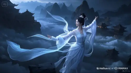 图中主体飞翔在云海之上，高速直线飞行，动作流畅，经、镜头跟随，动态模糊，云层滚动，镜头冲击力强，第一视角，高速飞行。 by Hailuo AI Video Generator