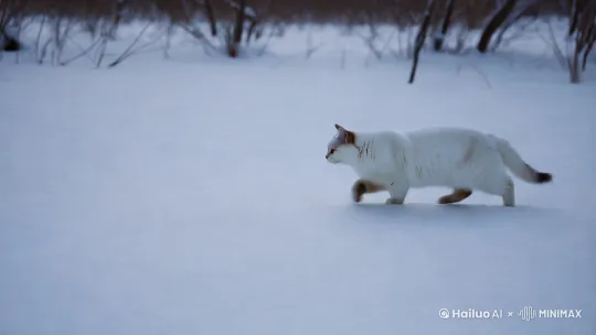 猫咪在雪中悠闲散步 by Hailuo AI Video Generator