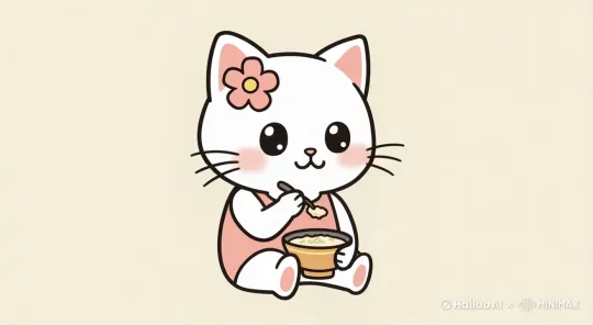 HelloKitty在拿起勺子向嘴里送东西 by Hailuo AI Video Generator
