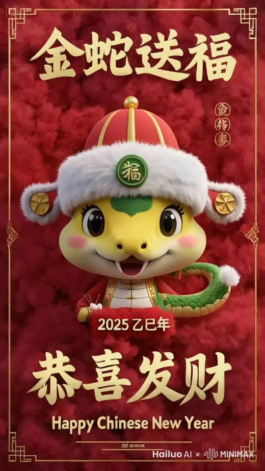 小蛇对大家说话，摇头晃脑憨态可掬。 by Hailuo AI Video Generator