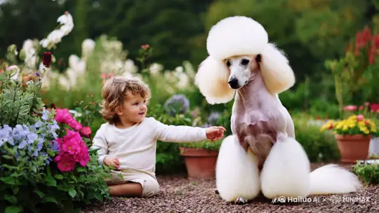 白色泰迪犬，帅气小孩 by Hailuo AI Video Generator
