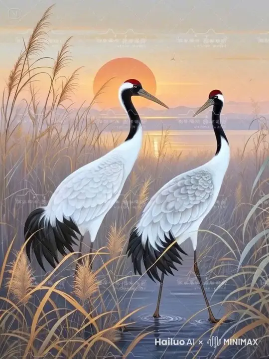 水动，芦花飘动，仙鹤动 by Hailuo AI Video Generator