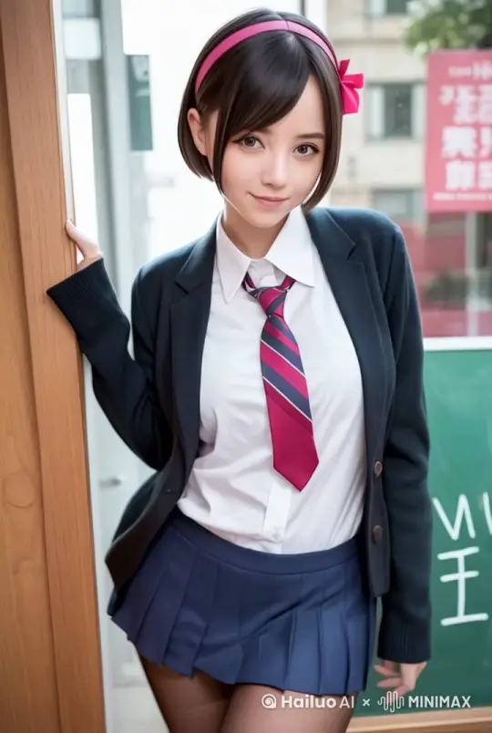 女人对着镜头微笑，脸红，眨眼，挥手 by Hailuo AI Video Generator