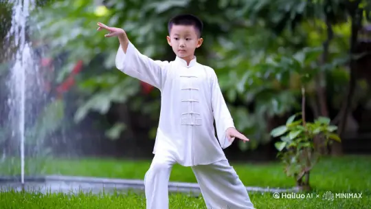 练习太极拳的男孩儿 by Hailuo AI Video Generator