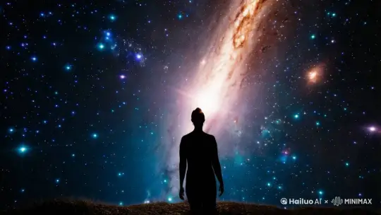 一个人被一个星系引力所吸引到中间了 by Hailuo AI Video Generator