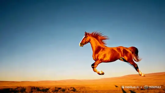 汗血宝马在空中驰骋，金色的霞光。 by Hailuo AI Video Generator
