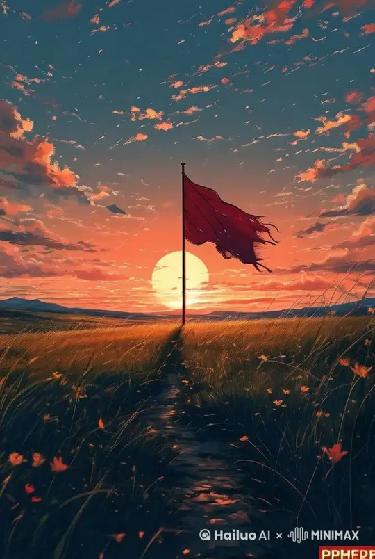 旗帜随风摆动，太阳渐渐落下，光线变暗，其他不变 by Hailuo AI Video Generator