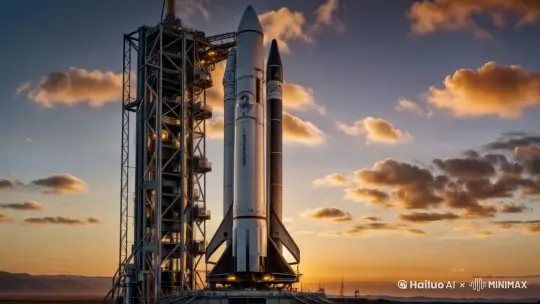 Time-lapse shot,static shot,focus on the towering rocket and captures rolling clouds in the sky,reveals the subtle emotion. by Hailuo AI Video Generator