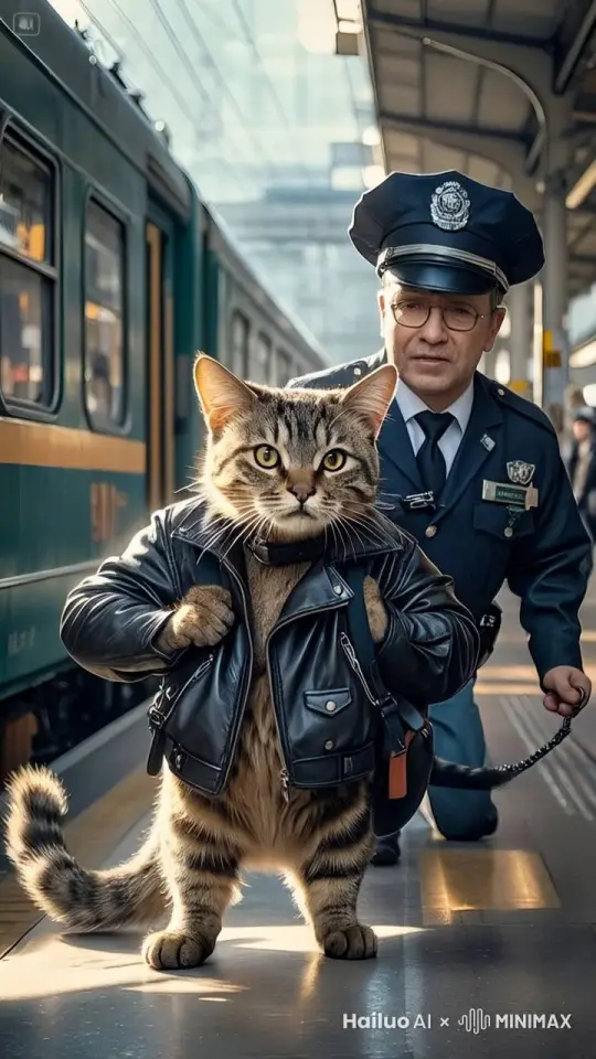 猫被警察抓住，带走 by Hailuo AI Video Generator