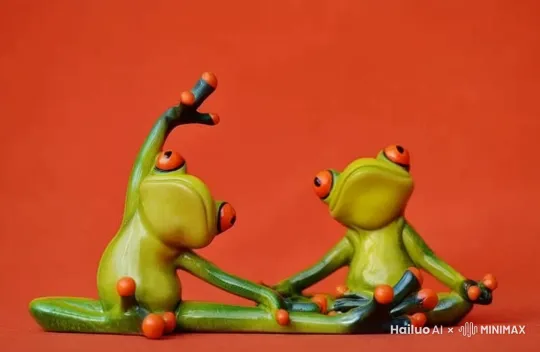 左右两只青蛙动作慢慢的比一个爱心，并且有一个幸福的笑容 by Hailuo AI Video Generator