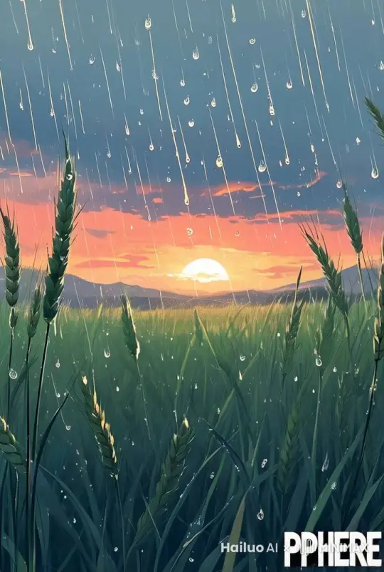小草摇摆，雨滴沿着屏幕缓慢落下 by Hailuo AI Video Generator