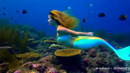 海底，蔚蓝。美人鱼， by Hailuo AI Video Generator