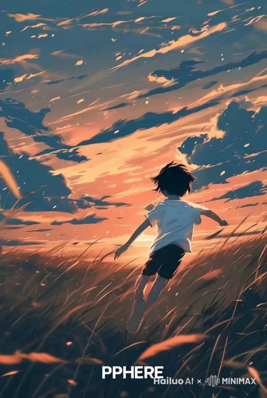 向远方奔跑，小草随风摇摆，镜头由近变远 by Hailuo AI Video Generator