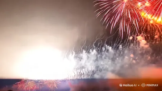 烟花在空中爆炸然后绽放的视频 by Hailuo AI Video Generator