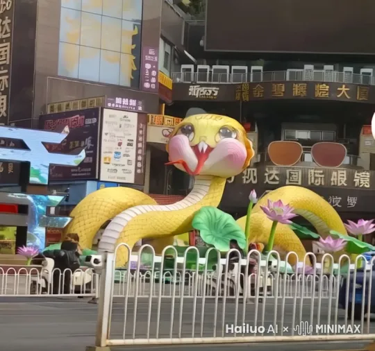 生成动图 蛇笑着慢慢吐舌头身体慢慢摇摆 镜头慢慢向前 by Hailuo AI Video Generator