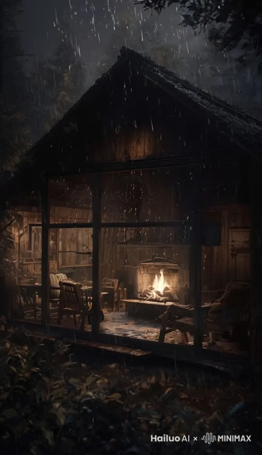 下着雨，炉子中火苗燃烧 by Hailuo AI Video Generator