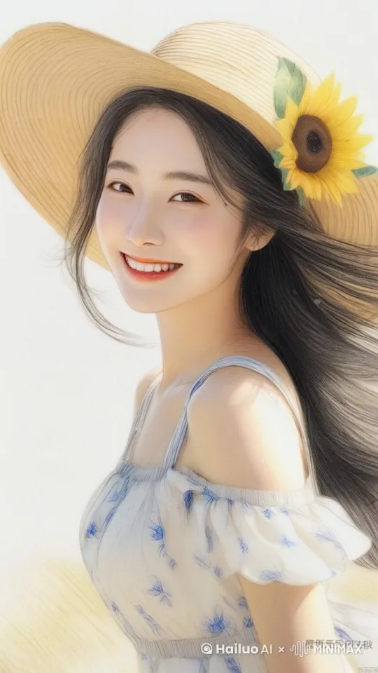 做一个 19 秒的视频，图中的女孩微微笑着转过身，正对屏幕 by Hailuo AI Video Generator