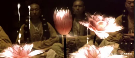 一朵发光的莲花花苞，缓慢盛开，花朵慢慢摇曳+莲花的光线在黑暗的背景中显得尤为突出，增强了画面的静谧氛围。 by Hailuo AI Video Generator
