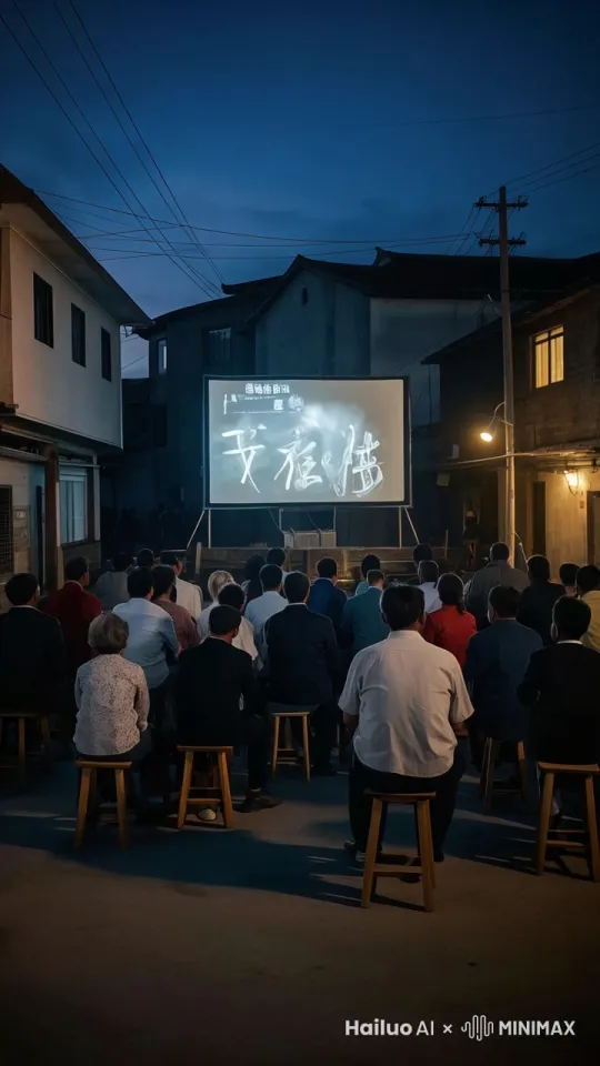 观看露天电影的热闹场景，电影动态画面，手机拍摄。 by Hailuo AI Video Generator