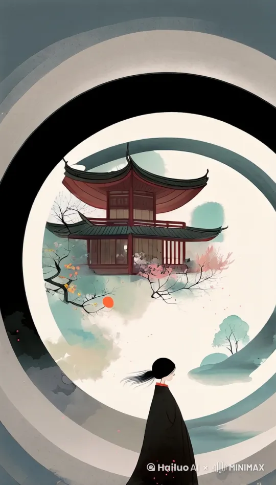 亭台楼阁，云雾缭绕，光影交错，如梦如幻，画中人物长发飘飘，仙气十足 by Hailuo AI Video Generator
