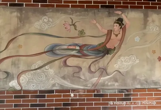 拓展画面，壁画中的人物活了过来，飞进现实世界 by Hailuo AI Video Generator