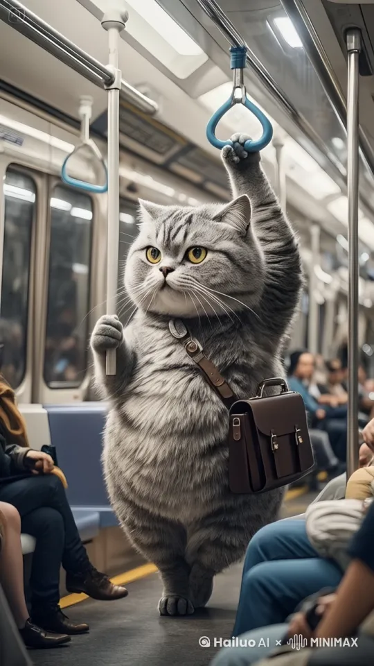 猫咪坐地铁，左右摇晃 by Hailuo AI Video Generator