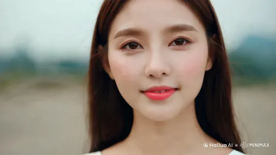 一位少妇亭亭玉立于眼前，她面容姣好，肌肤如脂，白皙中透着淡淡的红晕。一双杏眼明亮而温柔，眼角微微上扬，带着几分妩媚。挺直的鼻梁下，那樱桃小口轻抿，似笑非笑，流露出一种成熟女性的矜持。她额前的几缕发丝随风轻拂，更增添了几分随性与自然的美。高清8K by Hailuo AI Video Generator