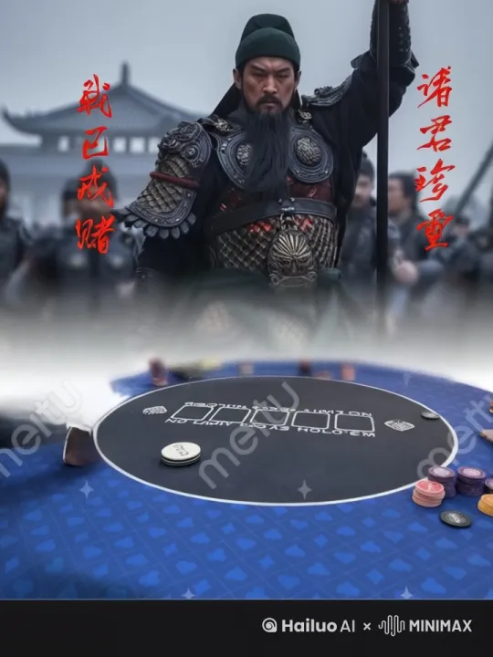 关云长把面前桌子劈成两半 by Hailuo AI Video Generator